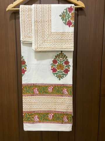 Floral patterned handblocked double bedsheet 90x108 (B12)
