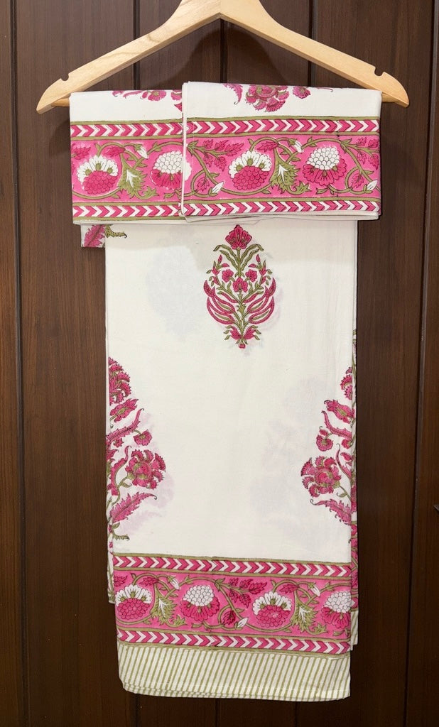 Floral pink and white double bedsheet 90x108 (B14)