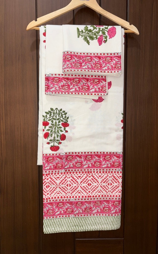 Pink and White floral Double Bedsheet 108x108 (B16)