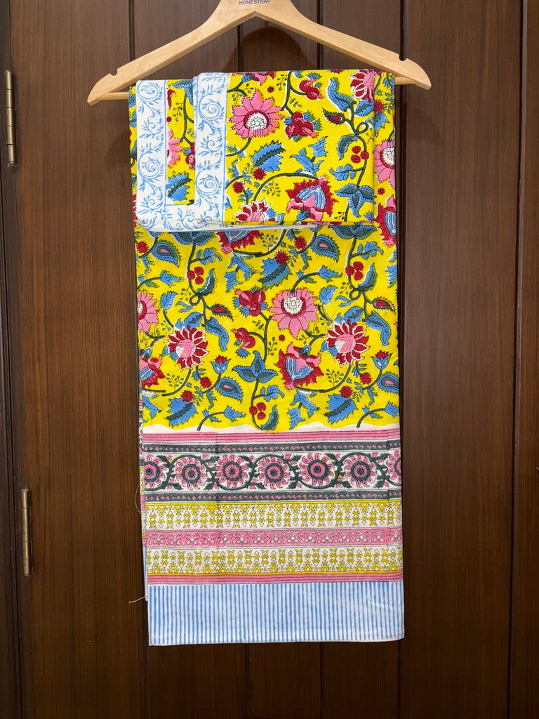 Colorful fabric with floral and border patterns 